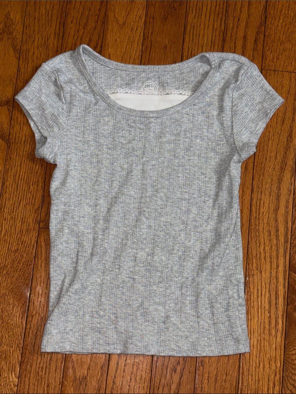 wonder nation Gray Ribbed Short Sleeve Tee